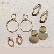 AOMU Позолоченные винтажные большие круглые металлические серьги-гвоздики, матовые геометрические овальные круглые серьги круги для женщин, ювелирные изделия для девушек