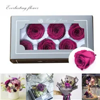 6 шт., высокое качество, консервированные цветы, цветок, бесморская Роза, диаметр 5-6 см, подарок на день матери, вечная жизнь, цветок, материал, подарочная коробка - Цвет: Fuchsia