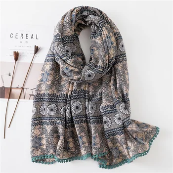 

Women Large Hijab Ethnic Scarf Vintage Totem Color Blanket Wrap Cute Ball Tassel Female Soft Shawl NEW [3534]