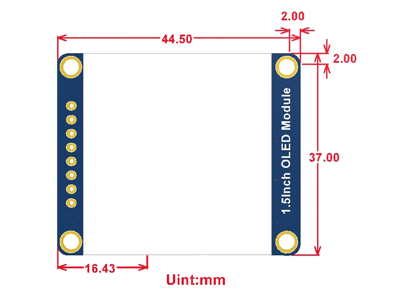 Модуль OLED Waveshare SSD1327 1 5x128 128 дюйма 16 бит интерфейс SPI/I2C с примерами (Raspberry