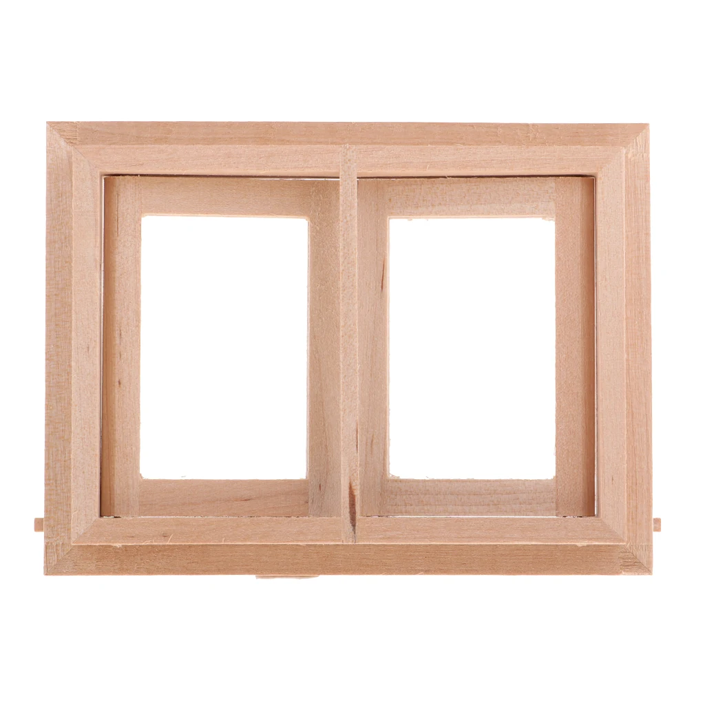1/12 Scale Miniature Unpainted Mini Wood 2 Pane Window Frame for 1/12 Dollhouse Furniture Any Room Items DIY Making Accessory
