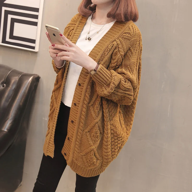 Autumn Cardigan Sweater Women Fashion Twist Single-breasted Coat Knitted V-neck Long Cardigan Female Leisure Sweater Coat Xy507 Autumn Cardigan Sweater Women Fashion Twist Single-breasted Coat Knitted V-neck Long Cardigan Female Leisure Sweater Coat Xy507