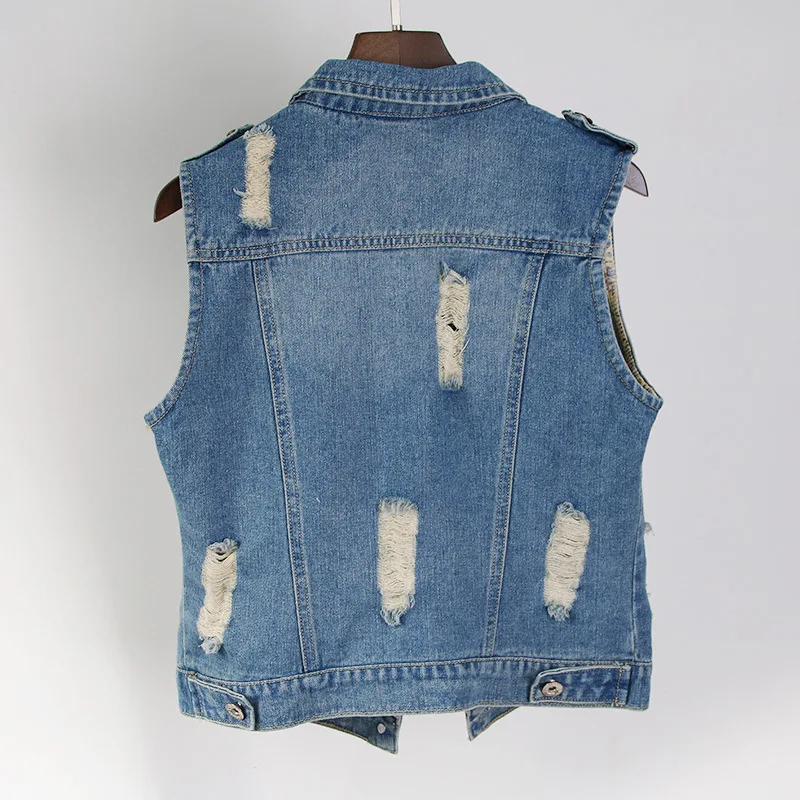New Arriveid Denim Vest Women Washed Cowboy Sleeveless Jacket Vintage Street Holes Ripped Women Waistcoat Plus Size XS-4XL New Arriveid Denim Vest Women Washed Cowboy Sleeveless Jacket Vintage Street Holes Ripped Women Waistcoat Plus Size XS-4XL