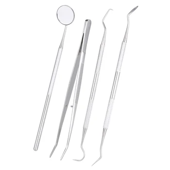 

4pcs New Instruments Kit Stainless Steel Mouth Probe Mirror Sickle Scalers Tweezers Teeth Cleaner Oral Hygiene Tools