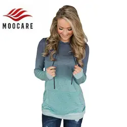 Женская толстовка на шнурке с длинным рукавом Цветочный пуловер Свободный Повседневный Сращивание цветная Толстовка С Карманами
