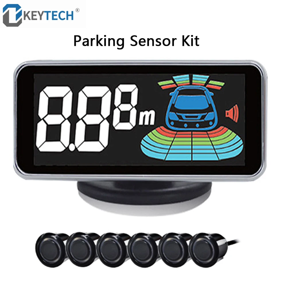 Sensor de estacionamiento OkeyTech 6 sensores coche de marcha atrás Radar aparcamiento Auto Detector asistencia de estacionamiento Radar reverso