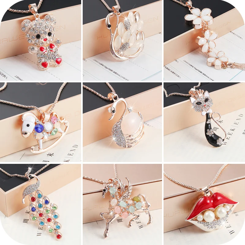Free shipping! Long Clothes Accessories Pendant Crystal bag Necklace Opal Clavicle Chain Sweater geometric Jewelry |