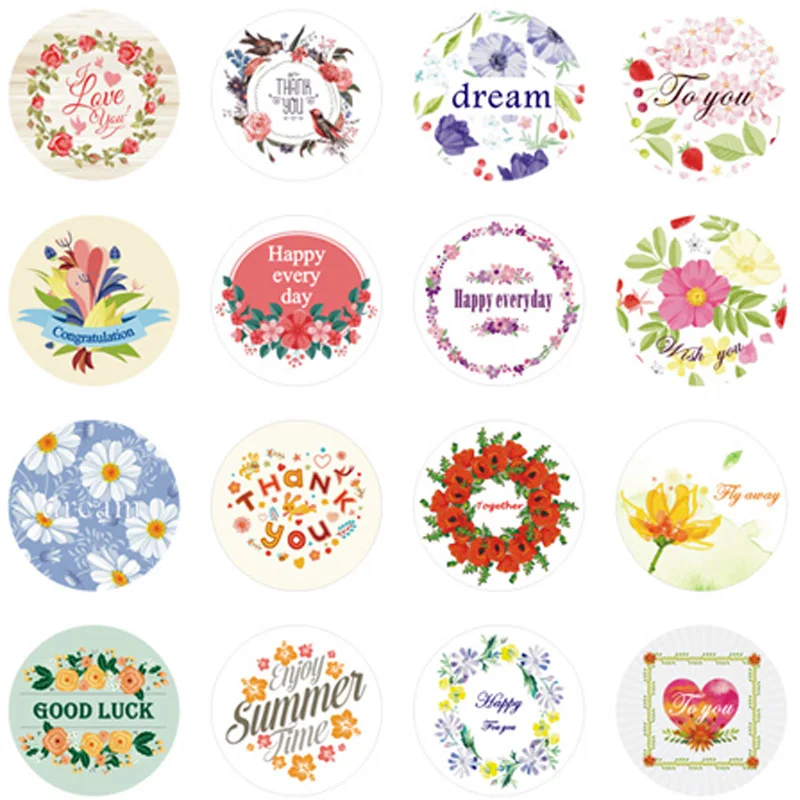 

Circle Sealing Paper Stickers Pastes Stationery Diary Book Home Decorative Flower Dream Happy Everyday Love Stickers