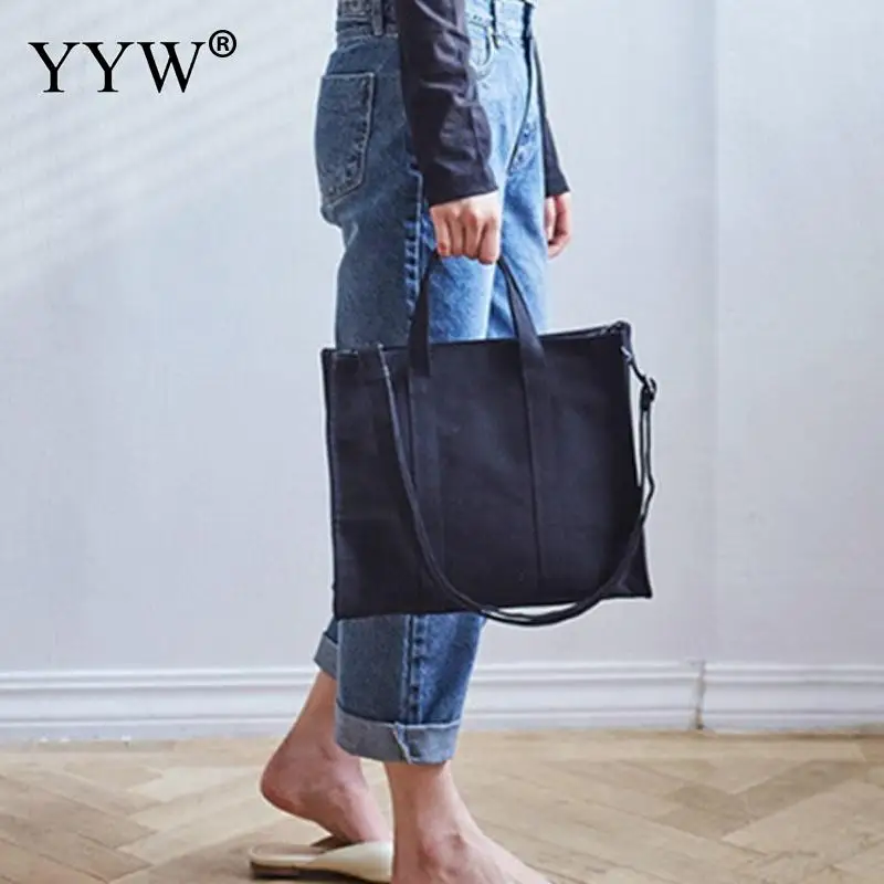 Корейский стиль Большая вместительная Женская Холщовая Сумка женская повседневная Офисная женская простая сумка на плечо черная пляжная сумка для покупок - Цвет: black