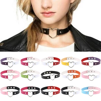New Fashion Women Men Cool Punk Goth Rivet Heart-Shape Leather Collar Choker Necklace Jewelry Accessories