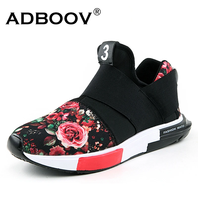 

ADBOOV 2018 Fashion Sneakers Women Casual Shoes Flower Print Slip On Shoes Cloth Ladies Shoes Large Size Flat Chaussures Femme