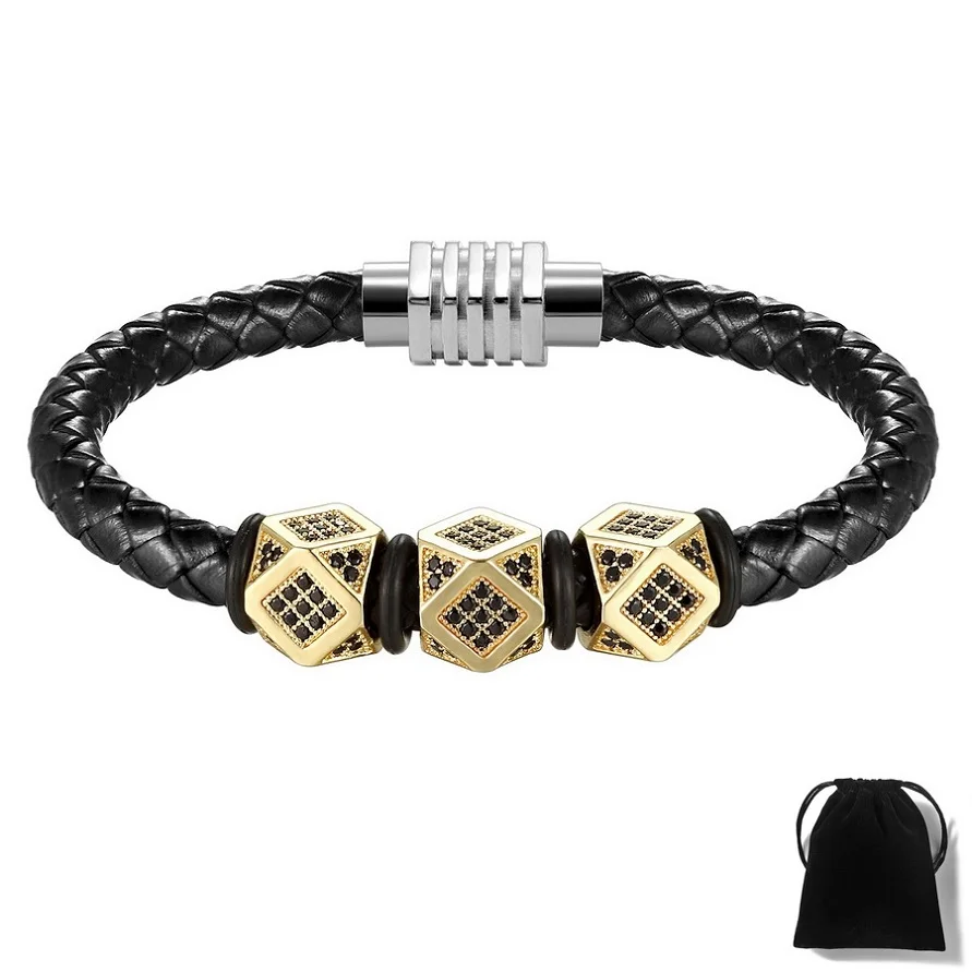 XQNI треугольник геометрический раздел с магнитной пряжкой инкрустированные кубический циркон браслеты для мужчин из натуральной кожи браслет и браслет подарок - Окраска металла: Золотой цвет