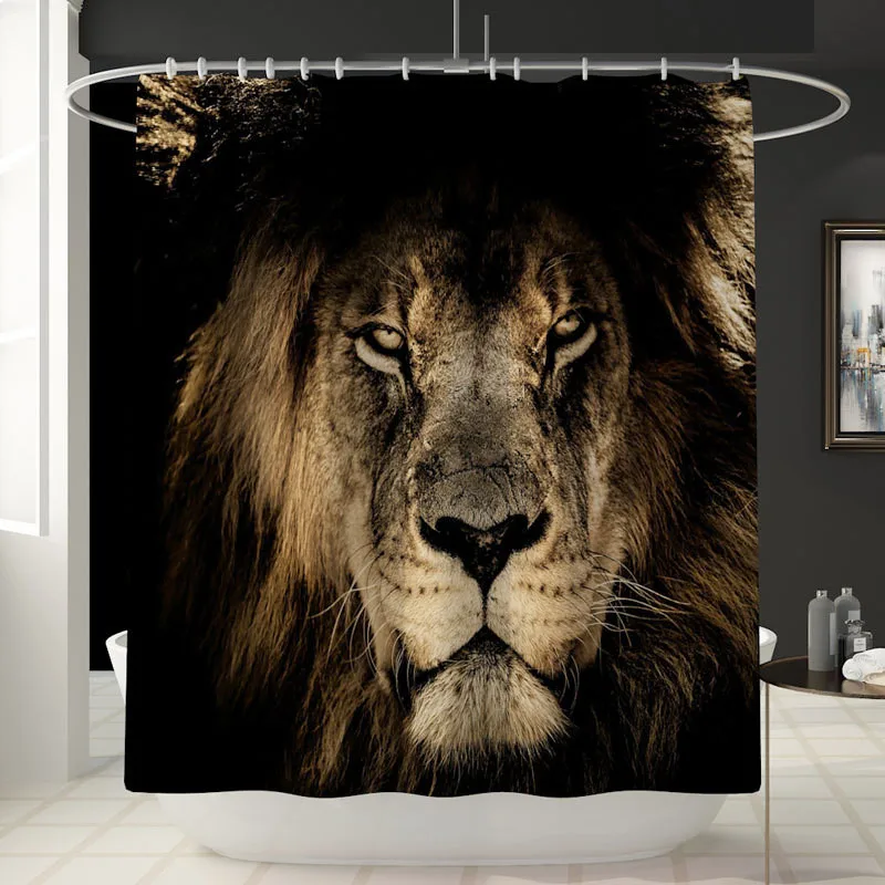 3D печать водонепроницаемая занавеска для ванной из полиэфира занавеска для душа занавеска для туалета занавеска для ванной - Цвет: lion
