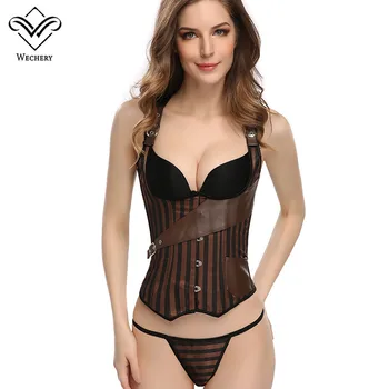 

Wechery Women Corset Sexy Steampunk Corsets Gothic Clothing Korset Lace up Strap PU Leather Bustier Corsage Steel bone Corset