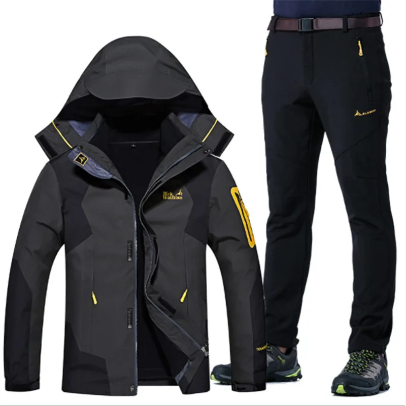 Men suits 2 High End пары костюм Пеший Туризм Куртка Восхождение три в одном куртки+ брюки набор 8XL утолщаются любители лыжный костюм - Цвет: Men suits 2