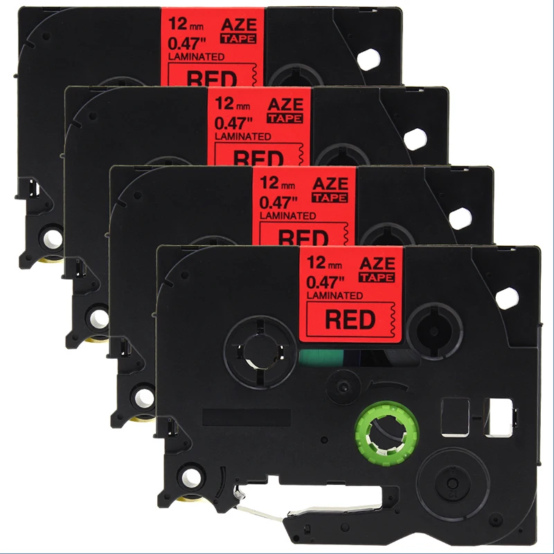 4 pcs/Lot Compatible for Brother Label Maker Tape 12mm*8m Black on Red