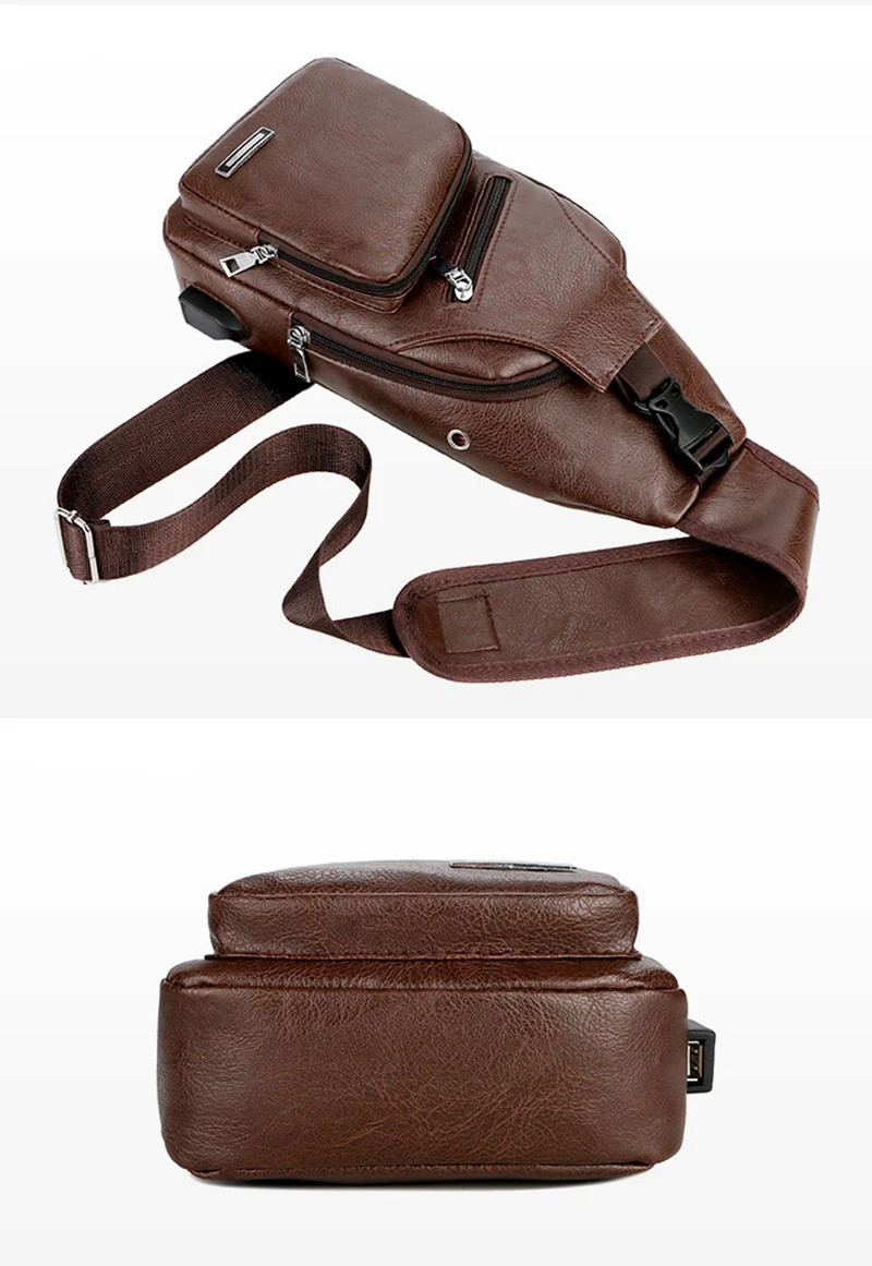 ANOVISHANA Buckle Anti-theft Men's Chest Bag PU Leather Man Messenger External USB Charging Headphone Hole Travel Shoulder Bag