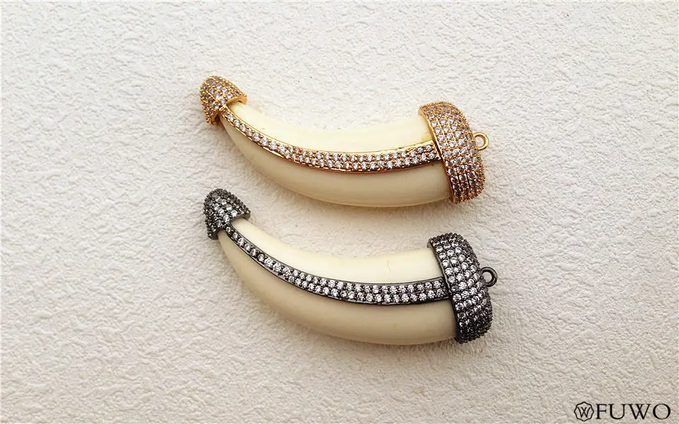 Micro Pave Ox Bone Horn Pendant 7
