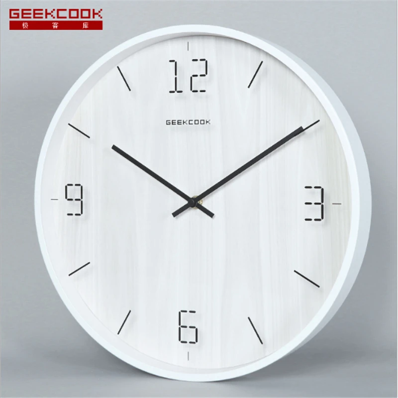 

Geekcook Simple Modern Metal Wood Grain Clock Glass Surface Mute Wall Clock Wall Clock For The Kitchen Wall Clock Modern Design