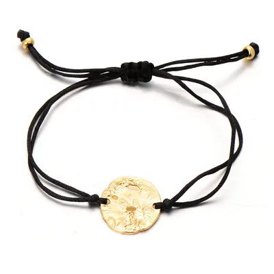 VEKNO золотой круг красная струна плетеные браслеты для женщин девочек Регулируемая Веревка Lucky Kids браслеты ювелирные изделия ручной работы - Окраска металла: Black