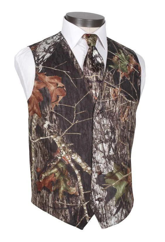 

New V Neck Camo Mens Wedding Vests Outerwear Groom Vest Realtree Spring Camouflage Slim Fit Mens Vests(Vest+Tie)