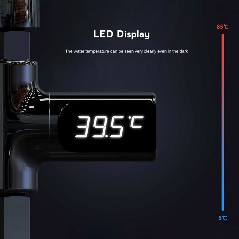 Светодиодный измеритель температуры воды с дисплеем Цельсия, с монитором, 360 градусов, вращающийся поток, самогенерирующий Электрический термометр для душа