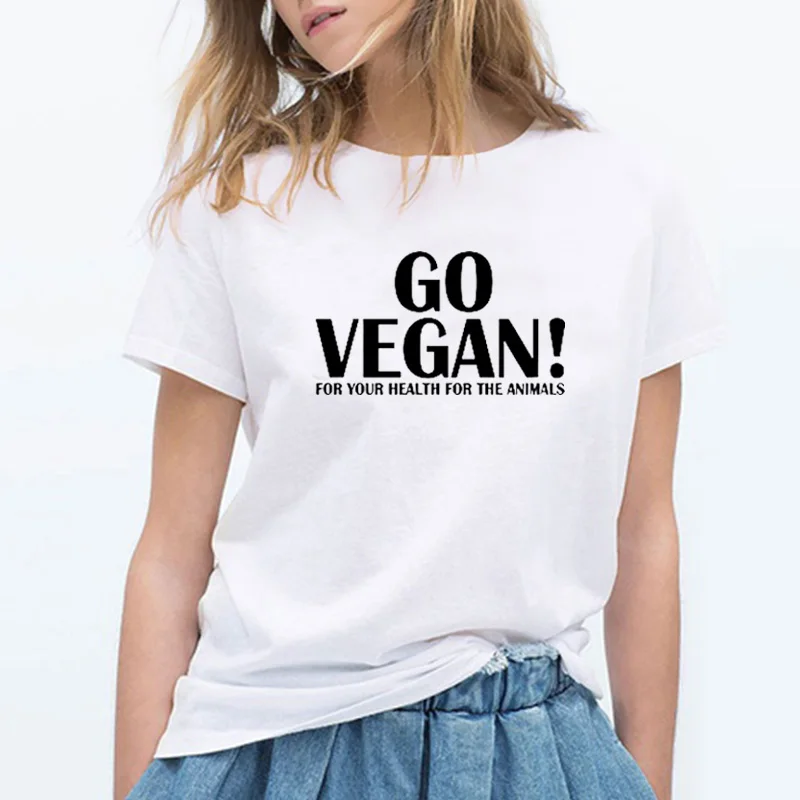Fashion Black Women T-shirt Cotton Short Sleeve Loose Fit Summer Tops Letter Go Vegan Printed T Shirt Women Clothes Plus Size
