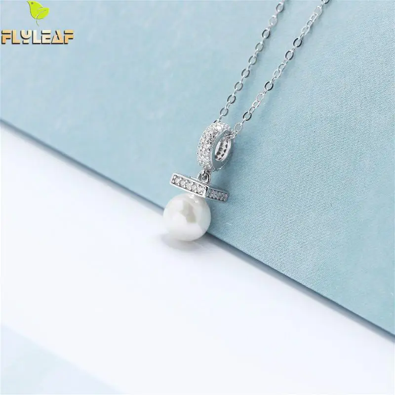 

Flyleaf 925 Sterling Silver Necklace Women Pearl Jewelry Cubic Zirconia Fashion Fine Jewelry Party Simple Necklaces & Pendants
