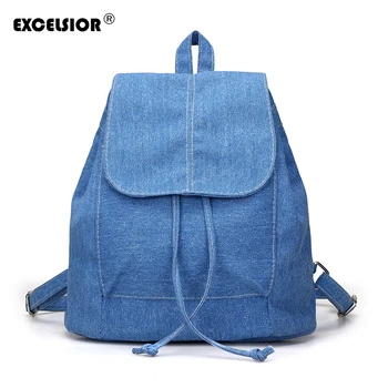 

EXCELSIOR Canvas Woman's Bags Ba Fashion Backpacks New Solid Denim Backpack School Bags for Teenager Girls Antitheft on Sale