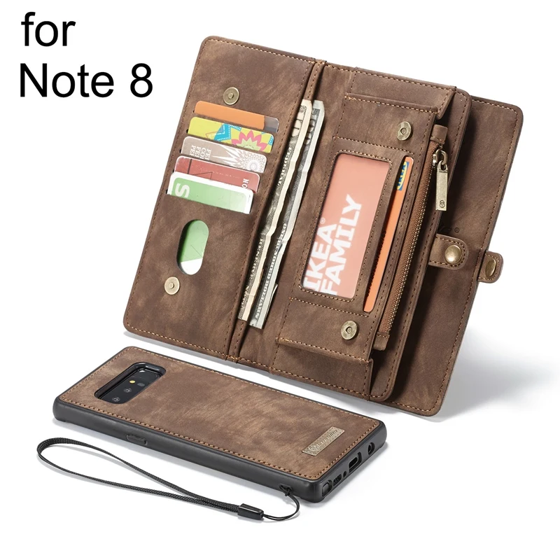 Multifunction Zipper Leather Wallet Magnetic Removable Back Case For Samsung Galaxy Note 8 Flip Cover Card Holder Pouch Women