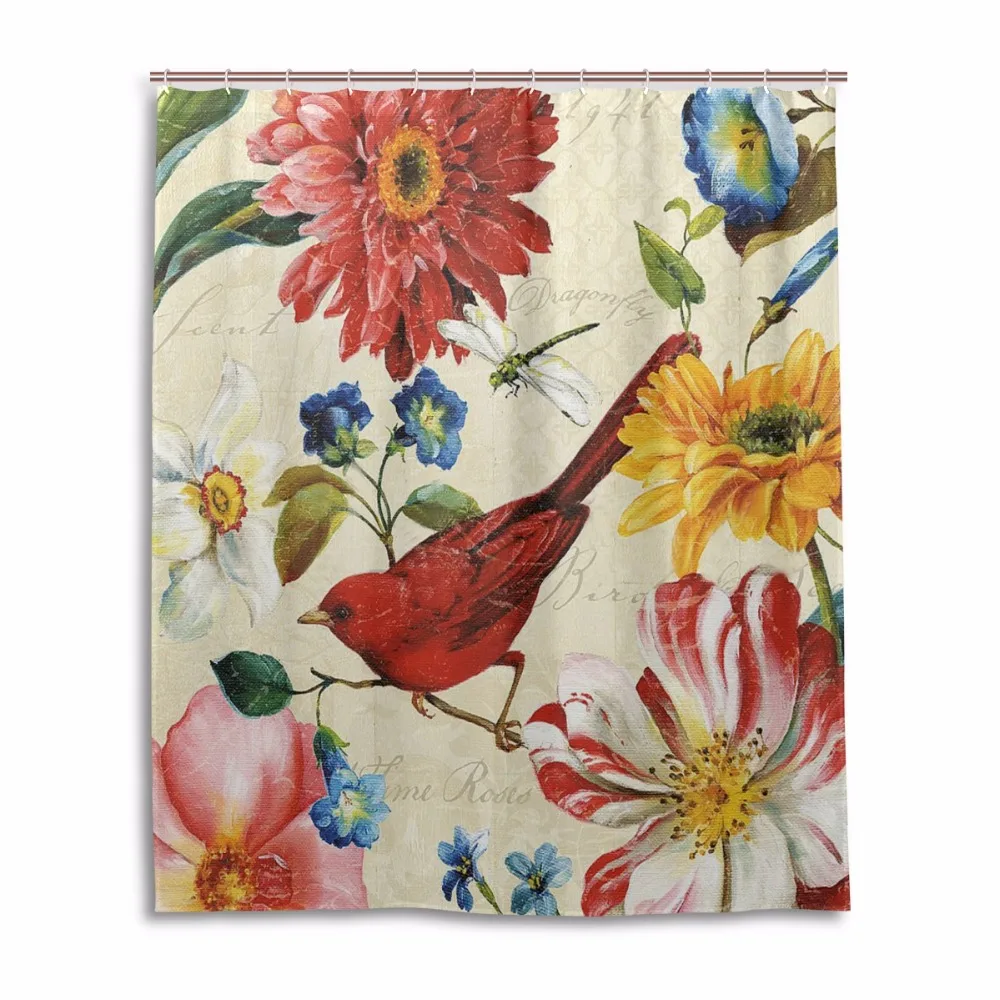 

Flowers Shower Curtain blumen Waterproof Mildewproof Bathroom Curtains Polyester Fabric Bird Bath Curtains With 12 Hooks Gift