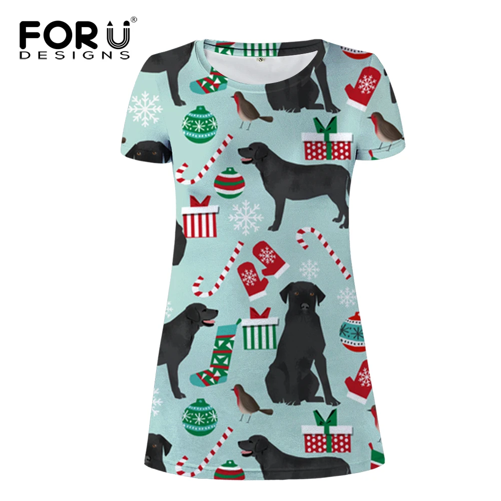 FORUDESIGNS Funny Puppy Black Labrador Print Women Dress Ladies Fashion Mini Dress for Female