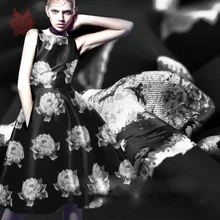 Дизайнер американский стиль роскошный черный серебристый цветочный жаккардовые парча ткань для пальто платье ткани тела tejido SP2354