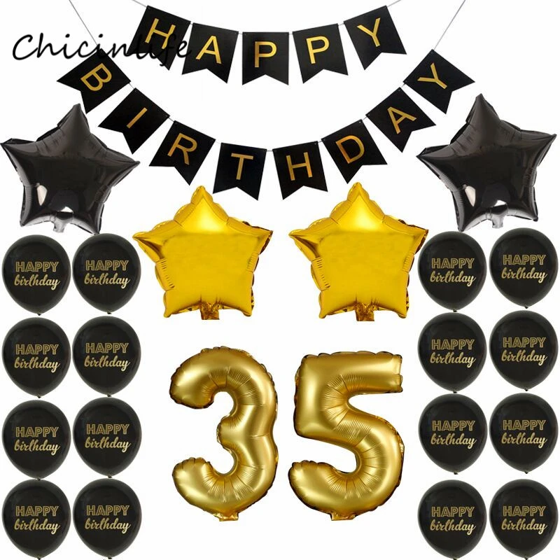 Chicinlife ゴールド黒色テーマアダルト 35 45 55 65 70 75 80 85 90 歳の誕生日パーティーの装飾ハッピー誕生日バナー Banner Happy Banner Happy Birthdaybanner Black Aliexpress
