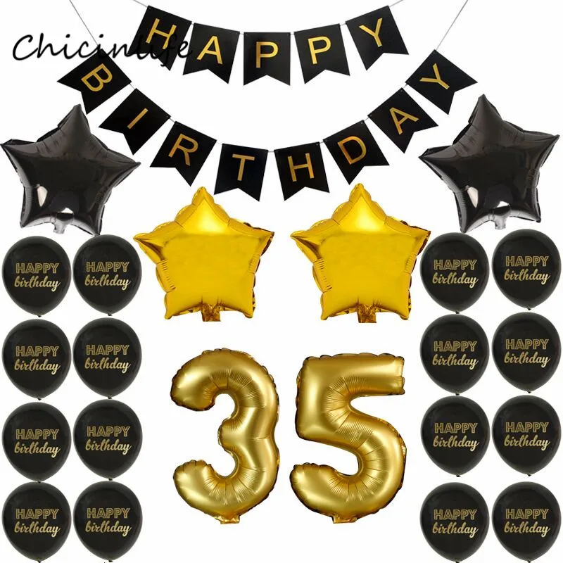 Chicinlife Theme De Couleur Or Noir Banderole De Decoration D Anniversaire Pour Adulte 35 45 55 65 70 75 80 85 90 Ans Aliexpress