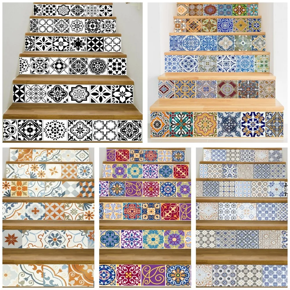 

17 Design Mosaic Tile Wall Stair Stickers Self Adhesive Waterproof PVC Wall Sticker Kitchen Ceramic Stickers Home Decoration