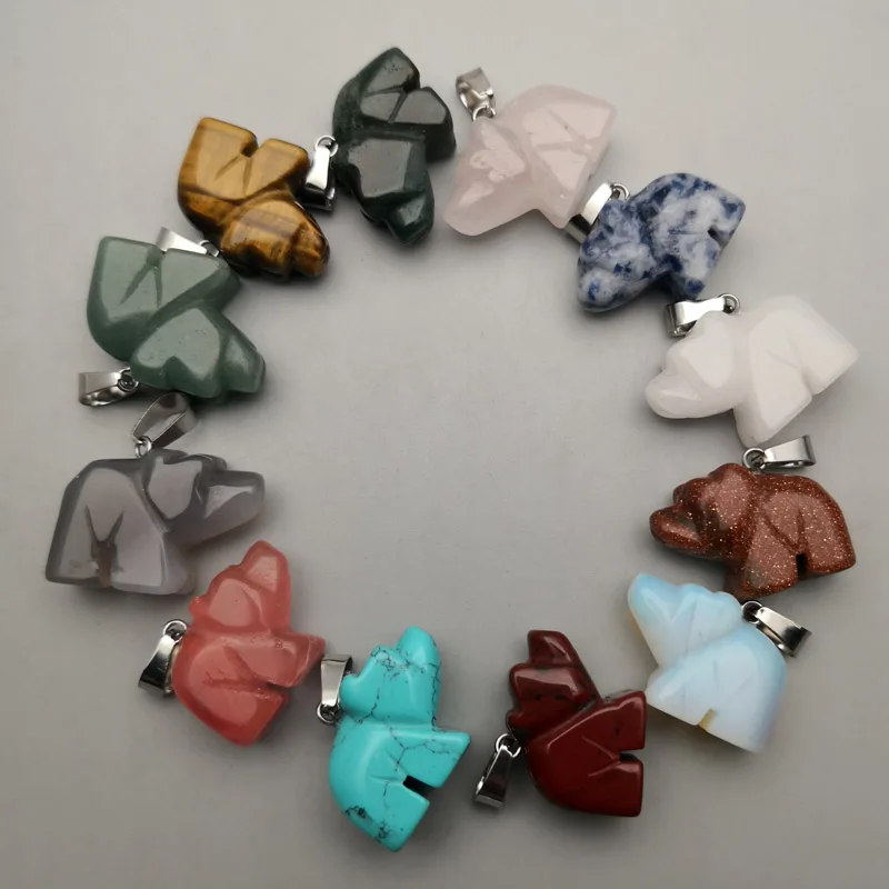 

fashion 12pcs/lot bear Angel elephant moon natural stone Pendants & necklace for making Jewelry charm Point Necklace accessories
