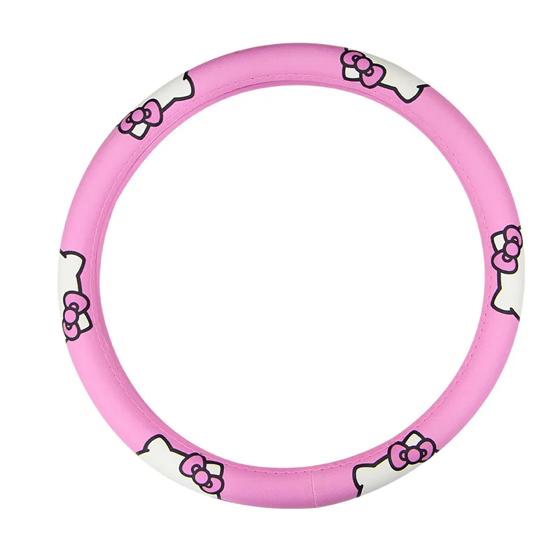 Автомобильные аксессуары мультфильм розовый hello kitty чехол на руль из натурального каучука здоровый дышащий Универсальный 38 см для женщин девочек