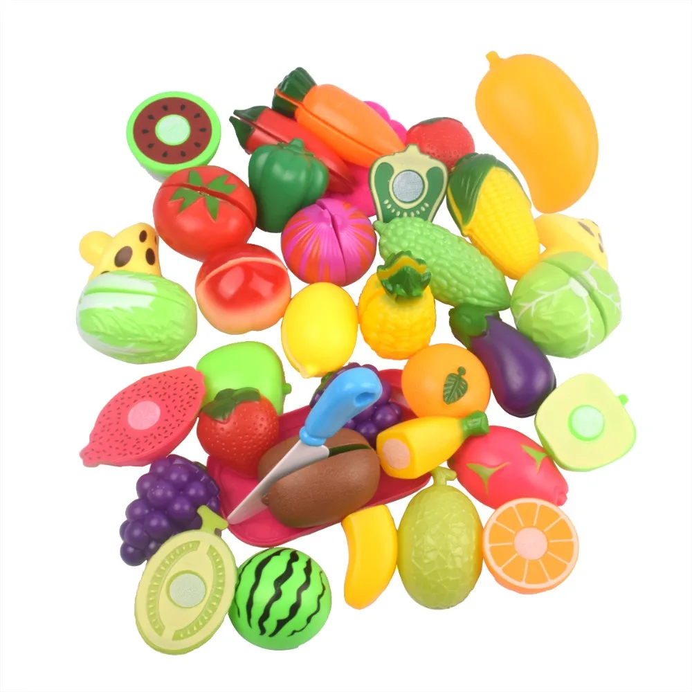 Фрукты овощи разделочные пищевые игрушки Пластиковые ролевые игры кухня дом образование развивающий набор игрушки для детей Детские