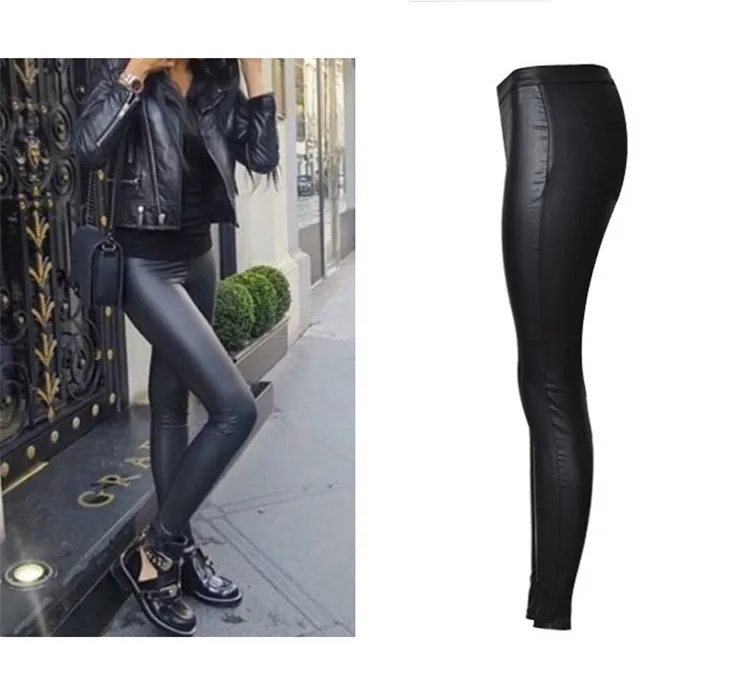 The popular high waist buckles does not have the pocket autumn winter jogger style imitation leather small feet pants big code (4)
