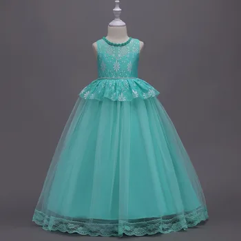 

6-14 year Kids Girls Lace Long Dress for baby girl Wedding Dress Princess Party Pageant Formal Dress children clothing