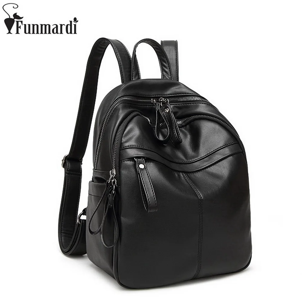 FUNMARDI Fashion Simple Black Schoolbags Luxury Designer Women Bags Casual Leather Shoulder Bags Preppy Style Backpacks