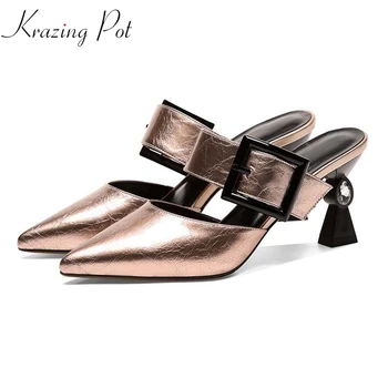

Krazing Pot genuine leather chic rhinestone high heels European Summer pointed toe online star Hollywood office lady pumps L11