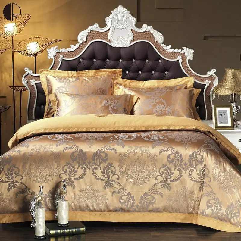 King Queen Size Bed 4pcs Silk Cotton Jacquard Lace Bed Sheet Set