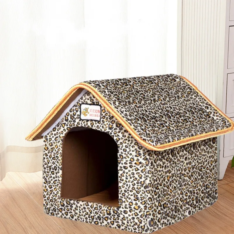 

Pet House Foldable Dog House Bed Leopard Dog Puppy Sofa Mat Soft Dog Bed