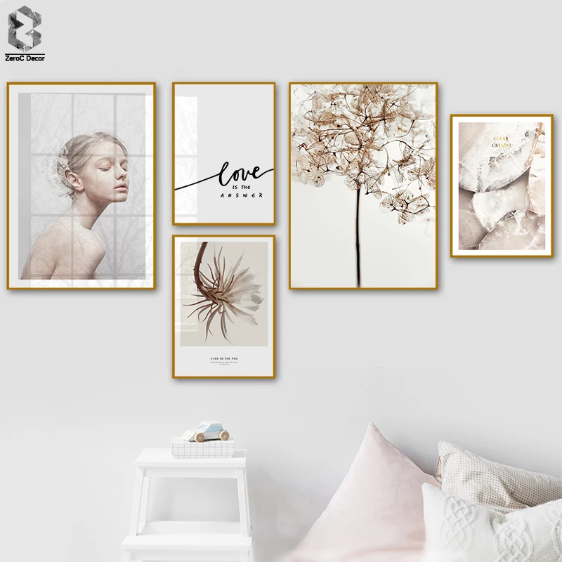 

Girl Portrait Flower Leaves Plant Quotes Wall Art Canvas Painting Nordic Posters And Prints Wall Pictures For Living Room Decor
