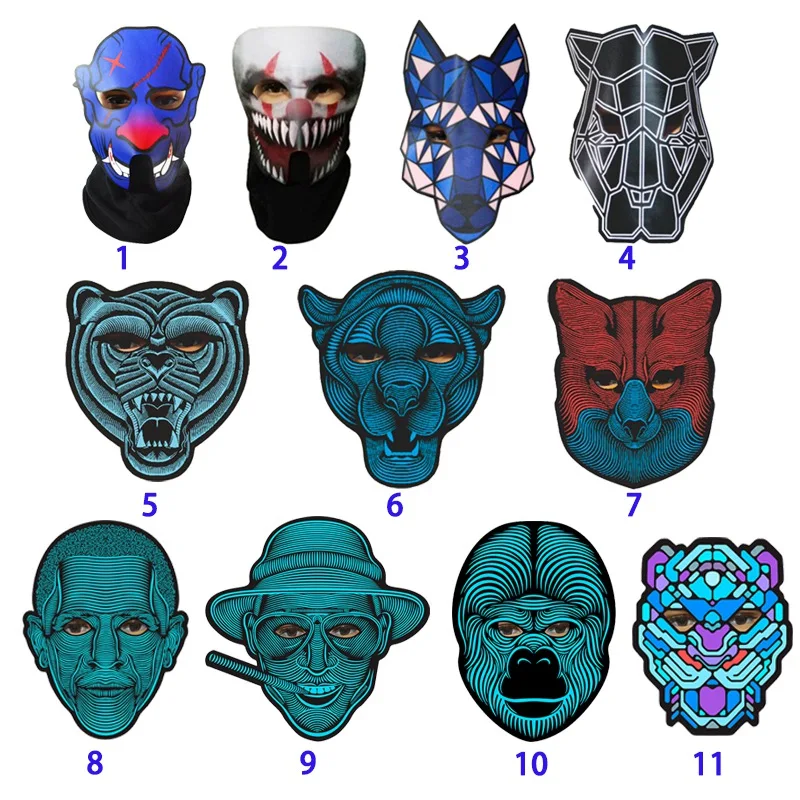 

Halloween Full Face Dancing Voice Sound Control LED Bendable Cool Light Party Mask Face Cover Glow Blazing In Dark Party Masks