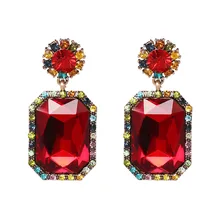 Qiaose High Qualtiy Big Crystal Gems Pendant Stud Earrings For Women Fashion Jewelry Maxi Collection Earrings Accessories