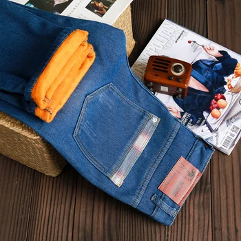 

Free Shipping 2017 winter Large Plus Size Winter Plus Velvet Thickening Loose Male High Waist Jeans Business casual Trousers