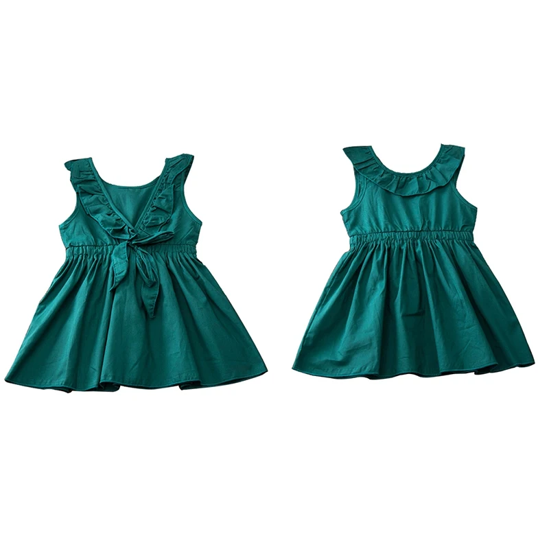 Baby Girls Clothing Summer Dress Cotton Sleeveless Green Dress For 3 8